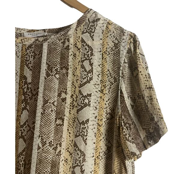 Equipment Femme Snakeskin Animal Print Beige Short Sleeve Silk Top Size XS - Picture 5 of 9